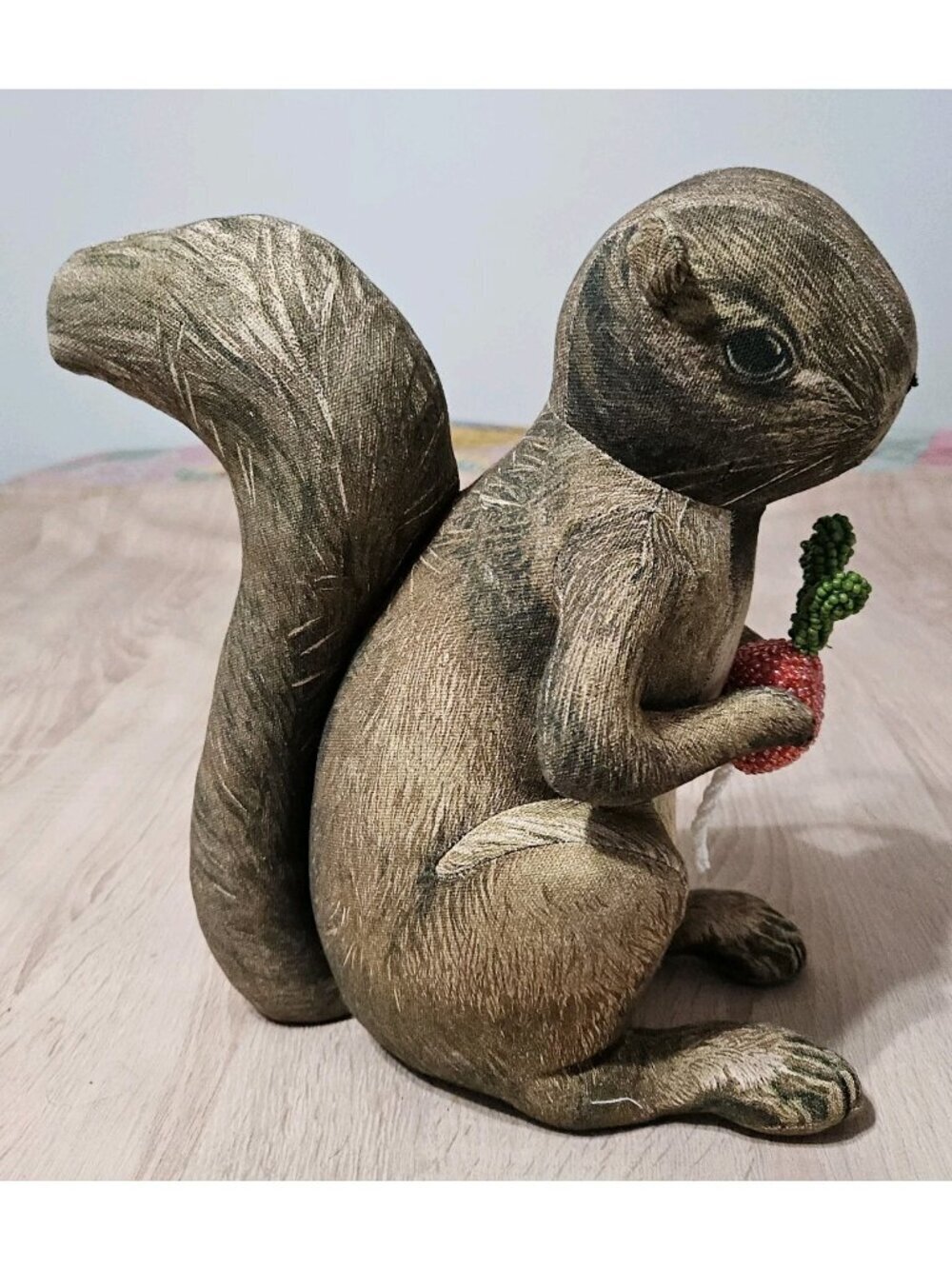 John Derian for Target 2025 Plush Woodland Squirrel holding Radish Pillow 8x12in